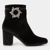 Velvet Diamanté Buckle Chunky Ankle Boots