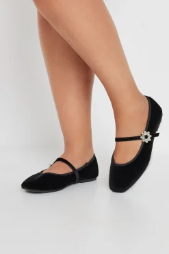 Velvet Diamante Mary Jane Ballet Pumps In Extra Wide Fit