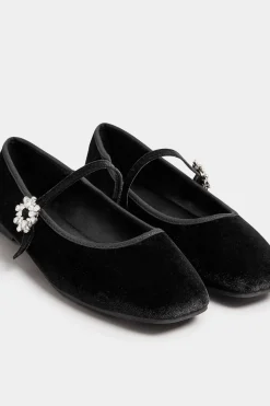 Velvet Diamante Mary Jane Ballet Pumps In Extra Wide Fit