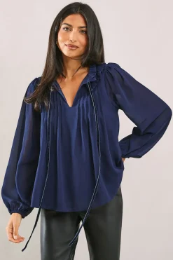 Velvet Trim Georgette Blouse