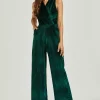 Velvet Wrap Jumpsuit In Green