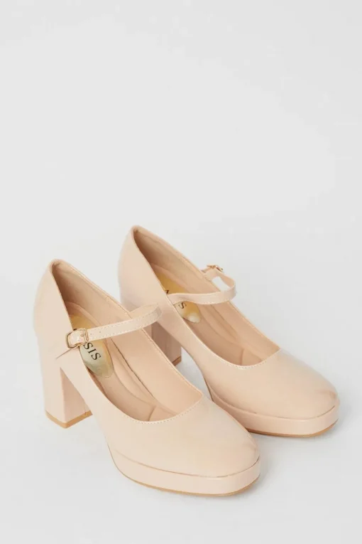 Vera Patent Platform Mary Jane High Block Heel Court Shoes