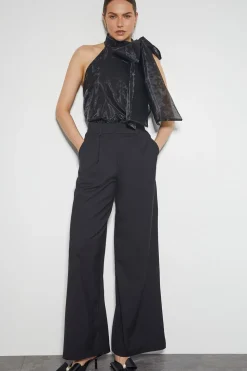 Vera Sleeveless Organza Pussybow Top Black