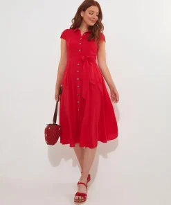 Vintage Safari Tie Waist Midi Shirt Dress