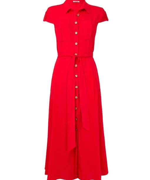 Vintage Safari Tie Waist Midi Shirt Dress