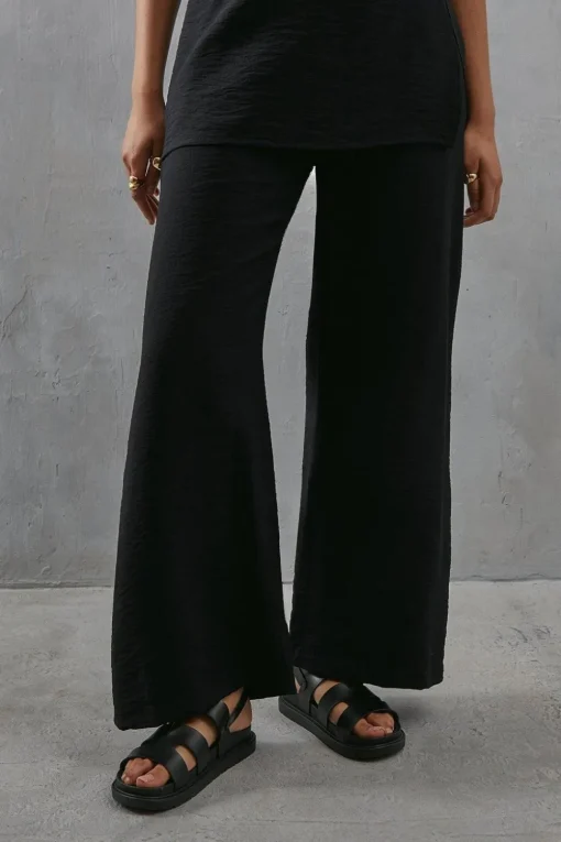 Viscose Nylon Drawstring Wide Leg Trouser Co Ord