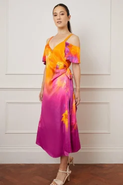 Viscose Satin Floral Ombre Midaxi Dress