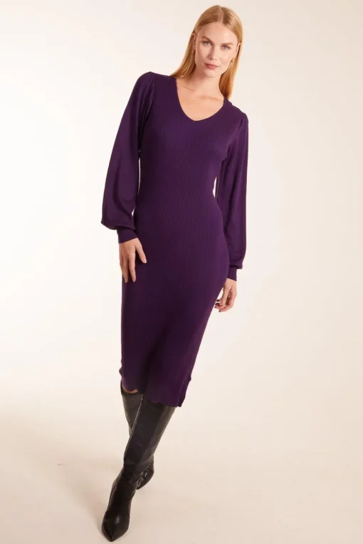 V-Neck Ribbed Bodycon Dress