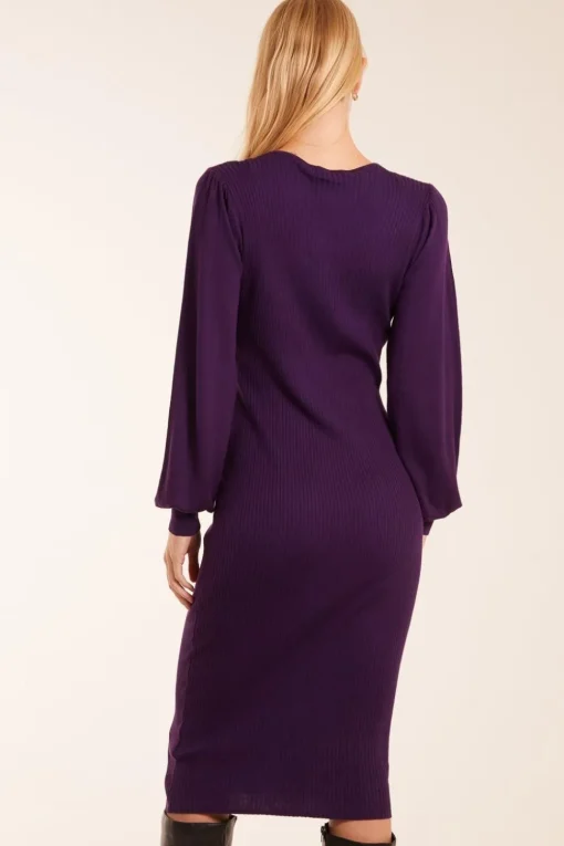 V-Neck Ribbed Bodycon Dress