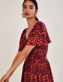 V-Neck Zig-Zag Animal Print Dress
