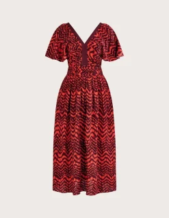 V-Neck Zig-Zag Animal Print Dress