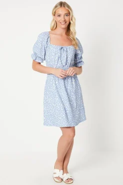 Waist Detail Puff Sleeve Mini Dress