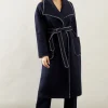 Whip stitch Shawl Collar Belted Coatblack