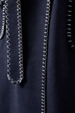 Whip stitch Shawl Collar Belted Coatblack