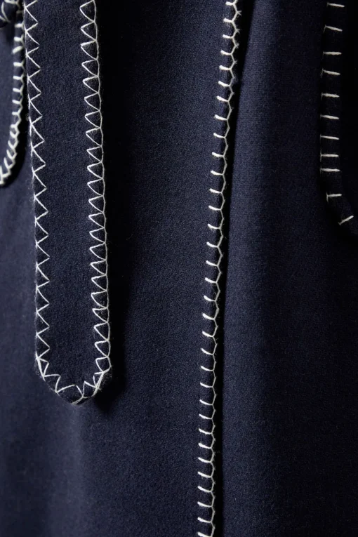 Whip stitch Shawl Collar Belted Coatblack