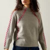 Whipstitch Pointelle Detail High Neck Jumper
