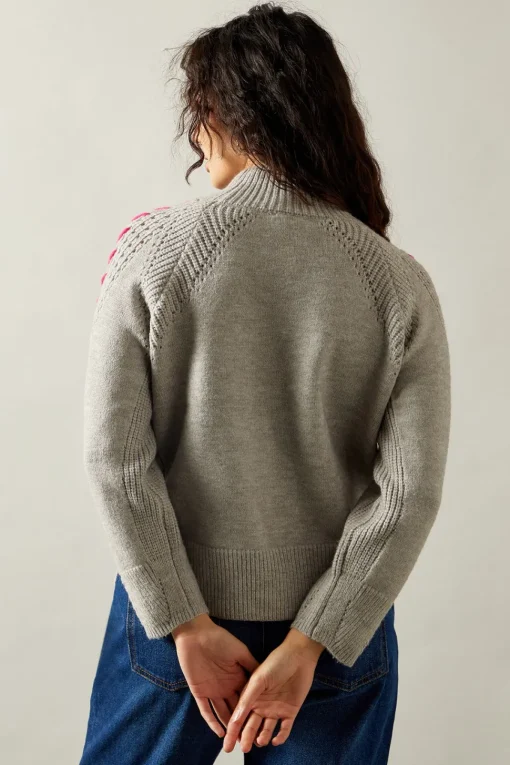 Whipstitch Pointelle Detail High Neck Jumper