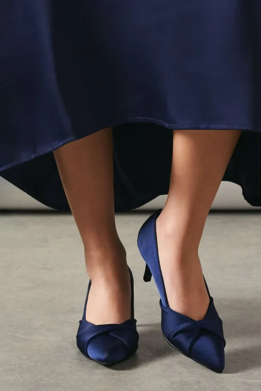 Wide Fit Delina Satin Twist Front Kitten Heel Court Shoe