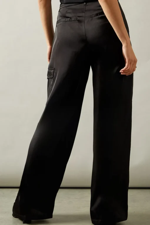 Wide Leg Cargo Satin Trousers