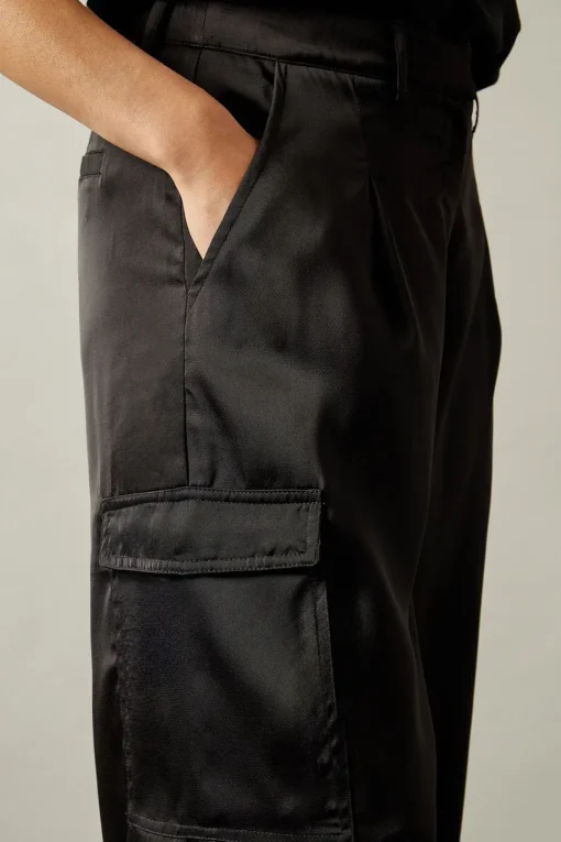 Wide Leg Cargo Satin Trousers