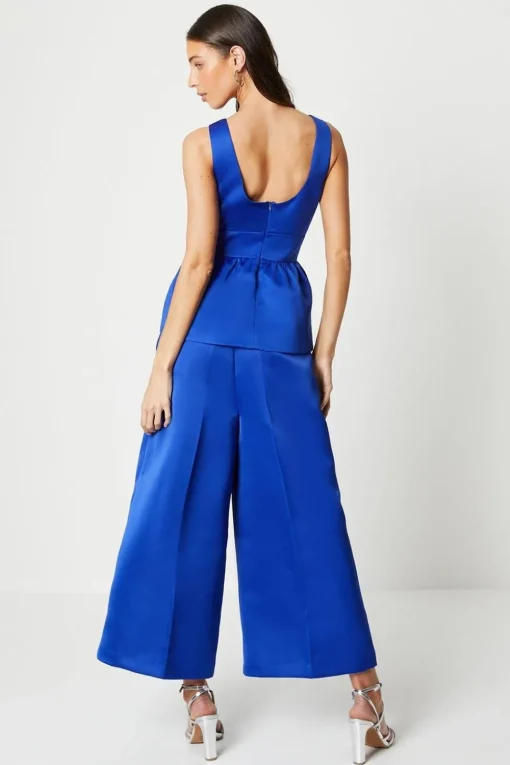 Wide Leg Structured Satin Trouser