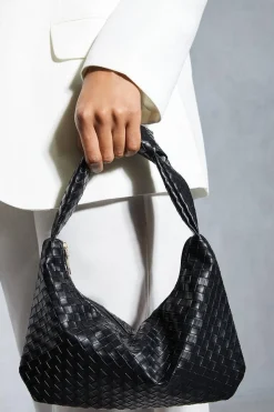 Woven Leather Look Shoulder Bag