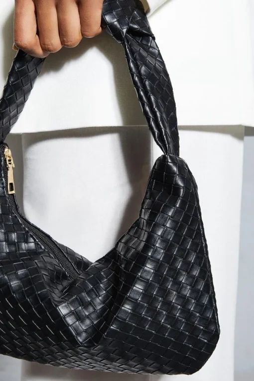Woven Leather Look Shoulder Bag