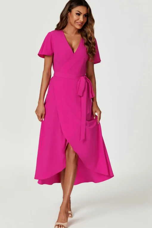Wrap Midi Dress In Magenta