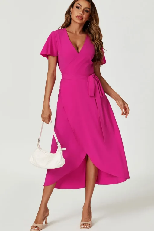 Wrap Midi Dress In Magenta