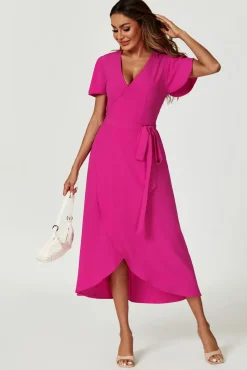 Wrap Midi Dress In Magenta
