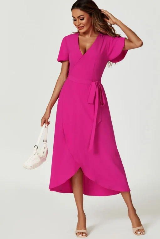 Wrap Midi Dress In Magenta
