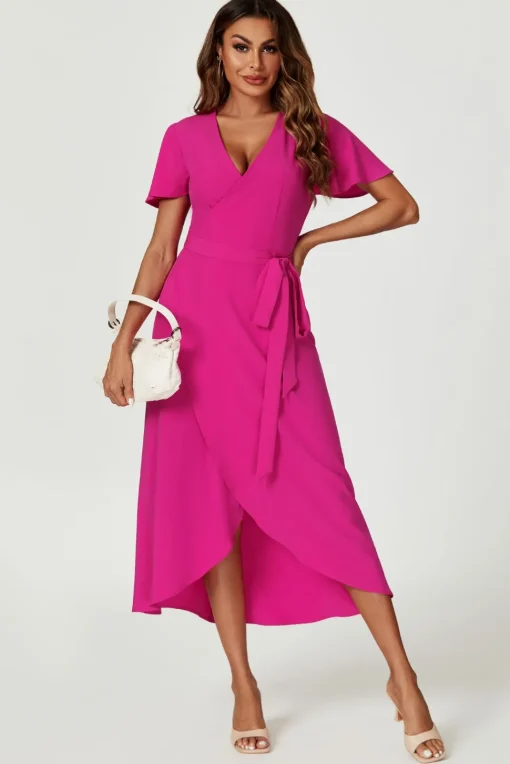 Wrap Midi Dress In Magenta