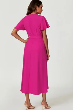 Wrap Midi Dress In Magenta