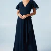 Wrap Waist Short Sleeve Bridesmaids Maxi Dress