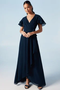 Wrap Waist Short Sleeve Bridesmaids Maxi Dress