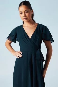 Wrap Waist Short Sleeve Bridesmaids Maxi Dress