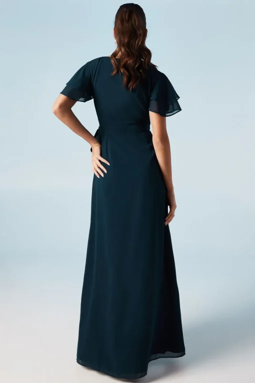 Wrap Waist Short Sleeve Bridesmaids Maxi Dress