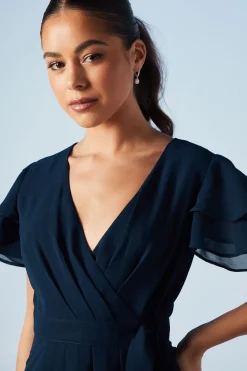 Wrap Waist Short Sleeve Bridesmaids Maxi Dress