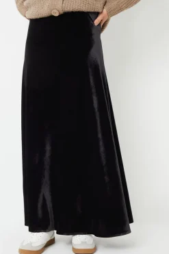 'Fauna' Velvet Flared Pull On Maxi Skirt