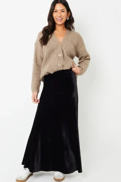 'Fauna' Velvet Flared Pull On Maxi Skirt