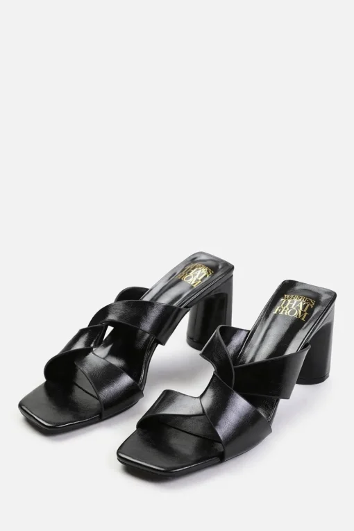 'Kenya' Twist Over Strap Block Heel Mules