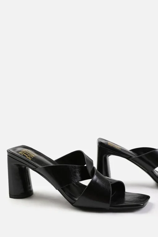 'Kenya' Twist Over Strap Block Heel Mules