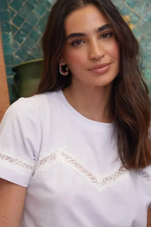 'Kirsten' Lace Detail Cotton T-Shirt