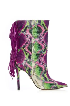 'Oliivia' Snake Print Leather Heeled Boots