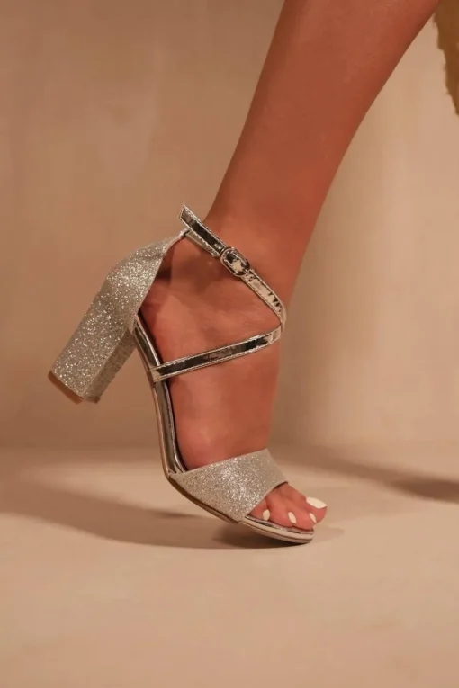 'Ruth' Mid High Block Heel Sandals With Cross Over Ankle Strap