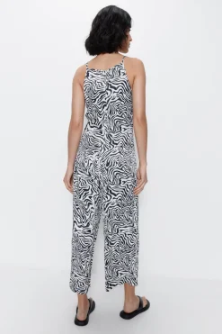 Zebra Satin Wide Leg Jumpsuit