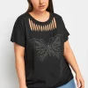 Zip Butterfly Embellished T-Shirt